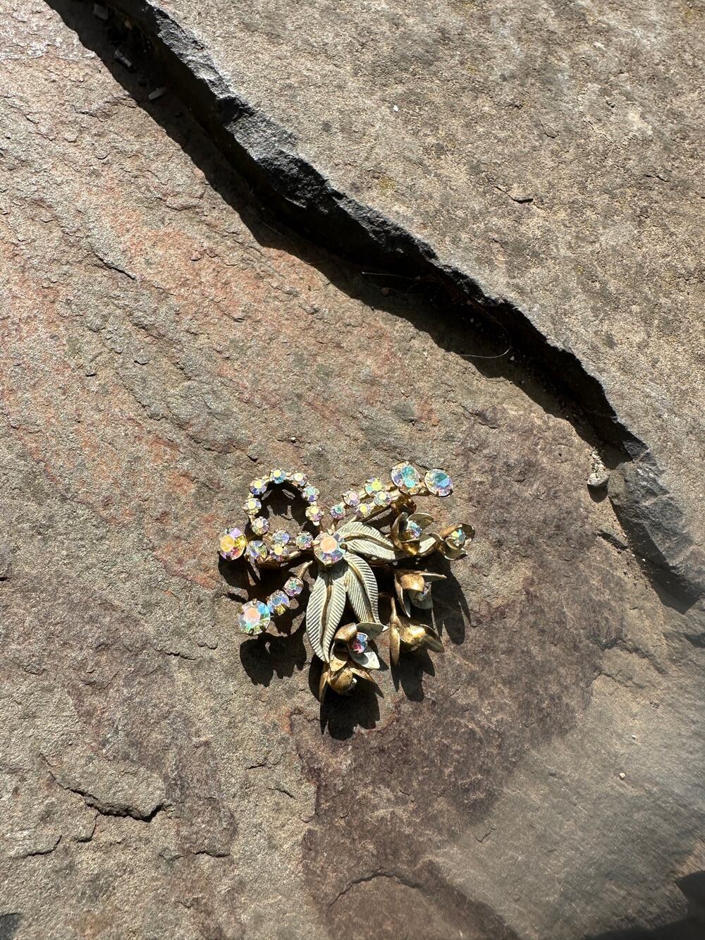 Vintage Signed Austria Aurora Borealis Rhinestone Floral Spray Brooch